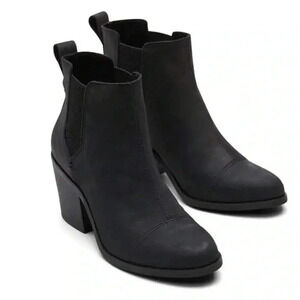Toms Women’s Everly Black Leather Nubuck Heeled Ankle Bootie‎ Sz 8.5